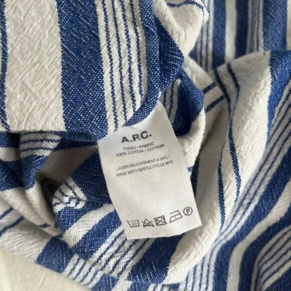 A.P.C. Rue Madam Paris Bateau Striped Short Sleeve Cotton Shirt - Sz 8/10 - Picture 6 of 7